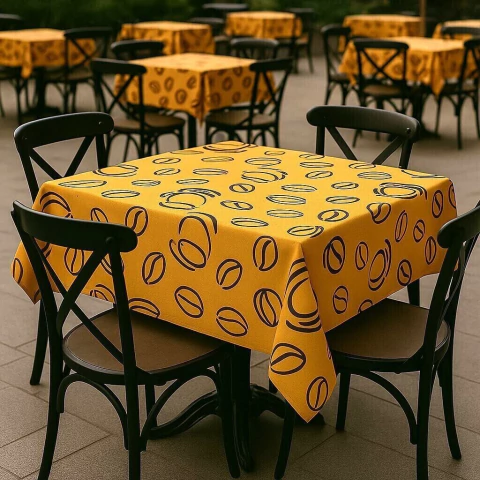 Toalha de Mesa Café Amarelo 1,50x1,50 Quadrada