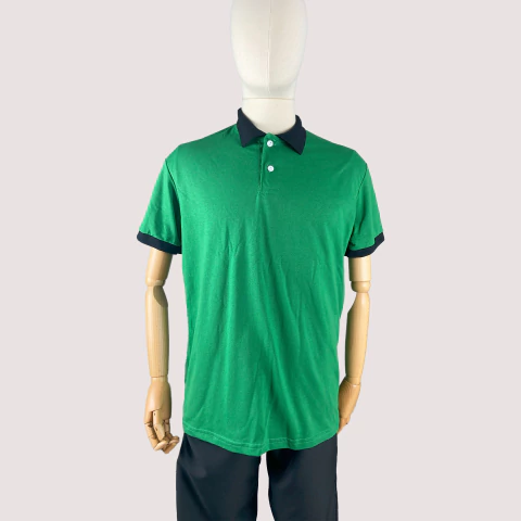 Camisa Polo Piquet Algodão Verde Com Gola e Punho Preto