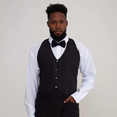 Avental Colete Risca de Giz Preto Com Bolso Oxford