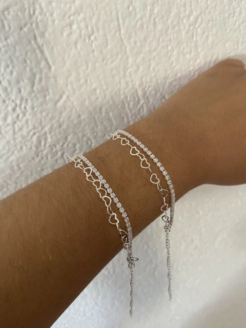 Pulseira Dupla riviera coração