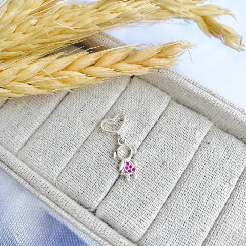 Pingente filha coração vazado mz rosa Prata925