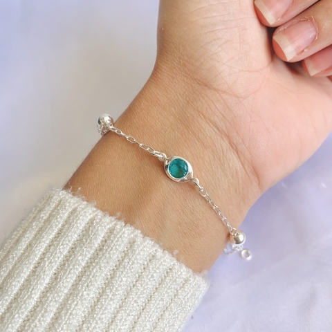 Pulseira zircônia oval azul e bola de cada lado Prata925