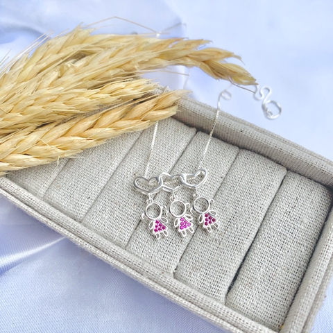 Colar com pingente 3 filhas mz rosa Prata925