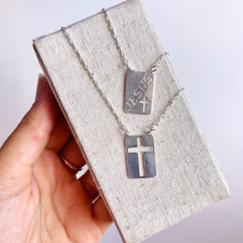 Escapulário Jesus e Cruz Vazada 70cm Prata925