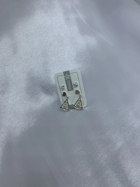 Brinco trio nossa senhora coração e ponto de luz redondo prata 925