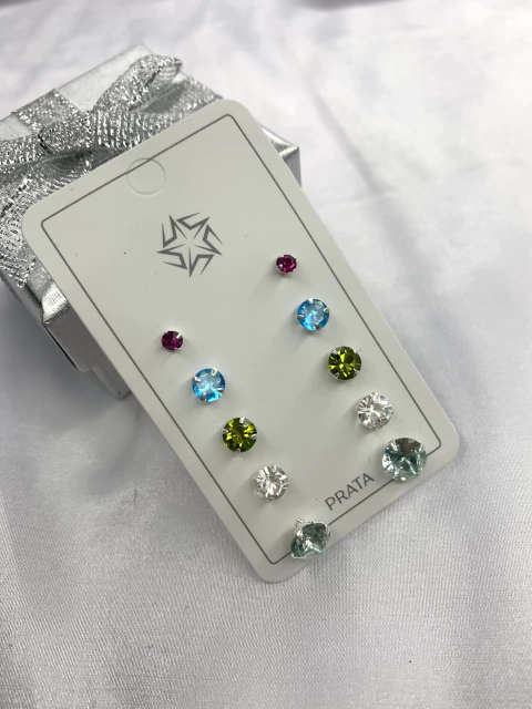 Cartela brinco de zircônia colorido prata 925