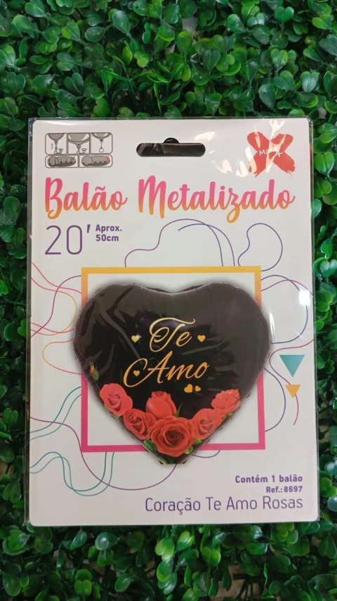 BALÃO METALIZADO MAKE+ 20" CORAÇÃO TE AMO ROSAS