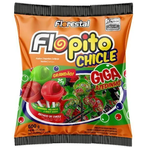PIRULITO FLORESTAL 600G FLOPITO CHICLE GIGA SORTIDO