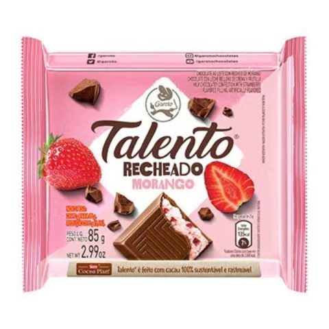 CHOCOLATE GAROTO 85G TALENTO RECHEADO MORANGO