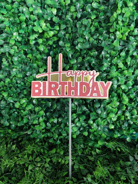 TOPO DE BOLO ISOFESTAS HAPPY BIRTHDAY BORDÔ GLITTER/DOURADO