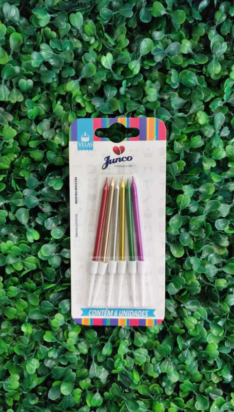 VELA JUNCO C/6 PALITO METALIZADA COLORIDA PEQUENA
