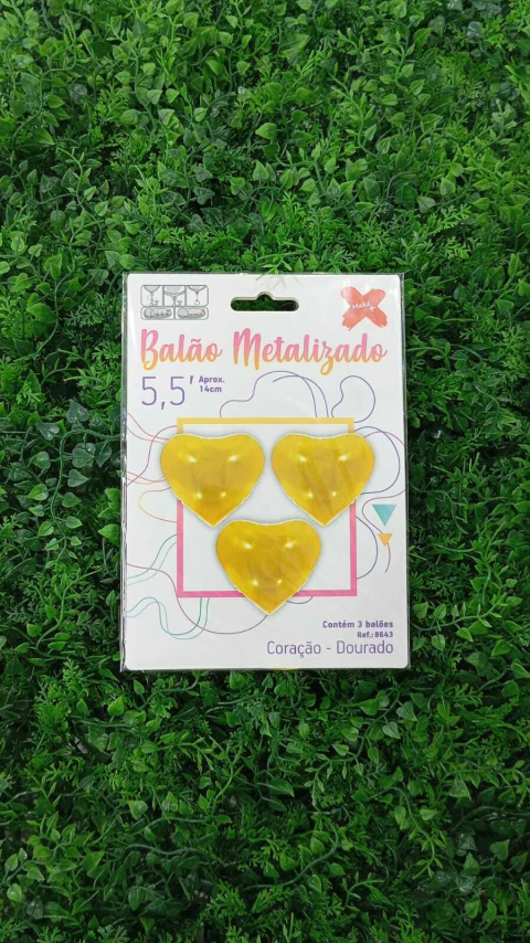 BALÃO METALIZADO MAKE+ 5,5" C/3 CORAÇÃO DOURADO
