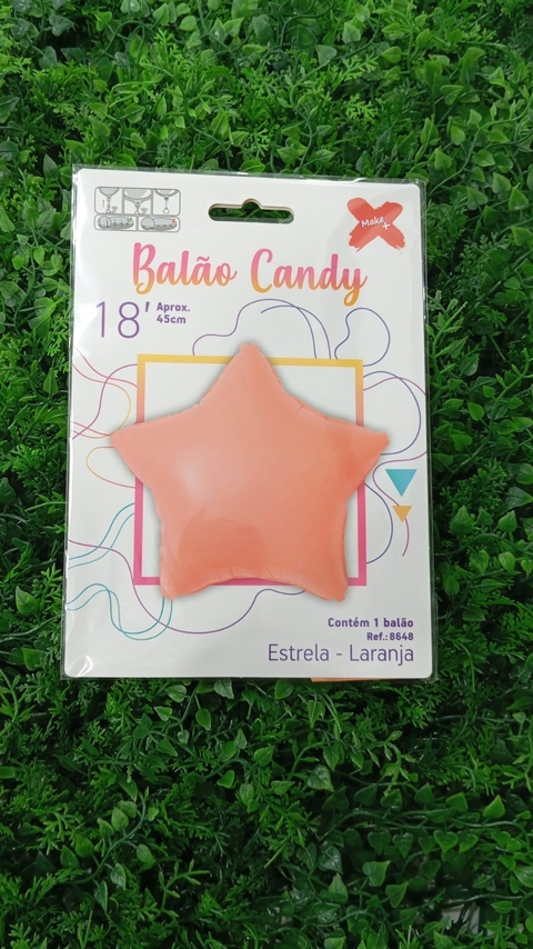 BALÃO METALIZADO MAKE+ 18" ESTRELA CANDY LARANJA
