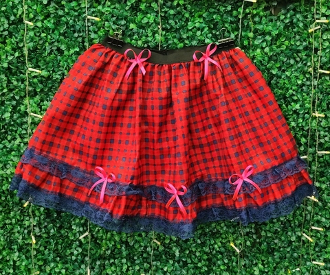 SAIA JUNINA INFINITA XADREZ VERMELHO - ADULTO