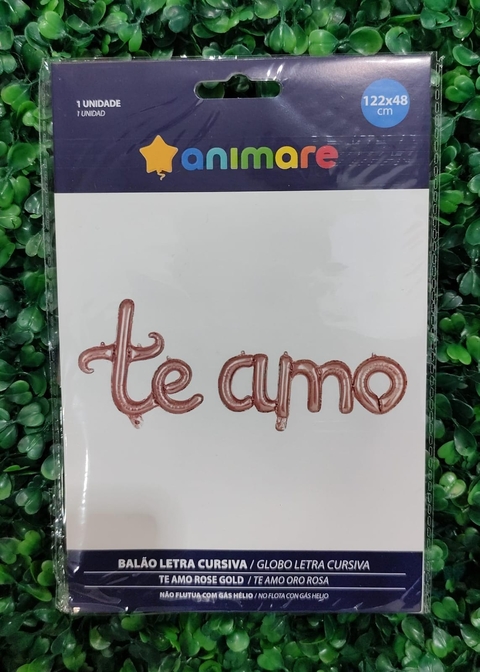 BALAO METALIZADO ANIMARE 122X48CM TE AMO ROSE GOLG