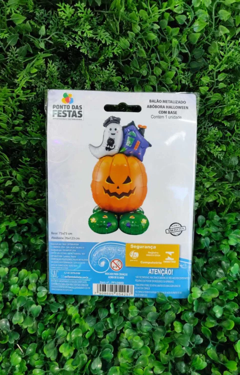 BALÃO METALIZADO PONTO DAS FESTAS ABÓBORA COM BASE