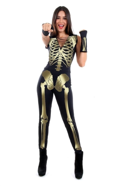 FANTASIA ADULTA 42472 MACACÃO ESQUELETO DOURADO