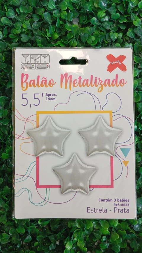 BALÃO METALIZADO MAKE+ 5,5" C/3 ESTRELA PRATA