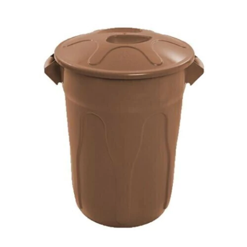 Lixeira Redonda Com Tampa - COR: Marrom, VOL: 40L
