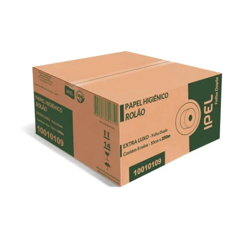 Papel Higiênico Ipel Extra Luxo 100% Celulose 250 m Folha Dupla - 8 Unidades