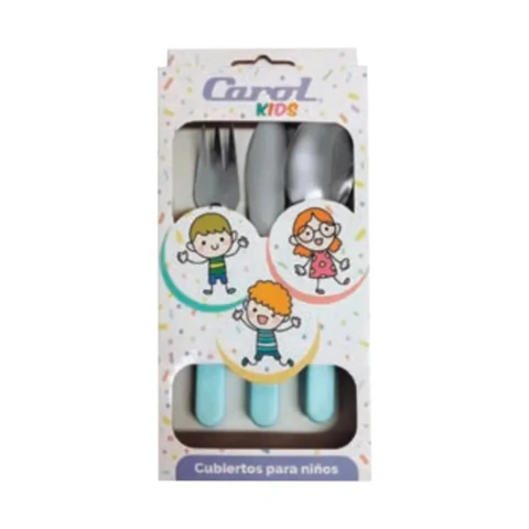 Cubiertos Para Niños 3 Piezas De Colores Carol Kids Celeste