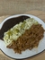 250g - Carne desfiada de panela, arroz verde e feijão preto