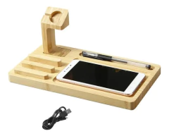 Base Carga Inalámbrica Qi Bambú Para Android E Ios - TecnojuegosBahia