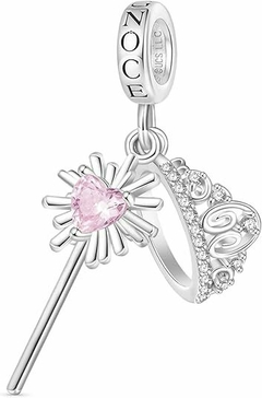 PRÉ ENCOMENDA - Pingente de coroa e varinha de Glinda Wicked prata esterlina S925 - GNOCE