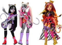 PRÉ ENCOMENDA - Pacote com três bonecas Monster High da Mattel, a banda Hissfits com Toralei Stripe, Meowlody e Purrsephone - ORIGINAL