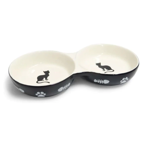 Comedouro de Porcelana Duplo Preto 150ml Cada - The Pet's Brasil - comprar online