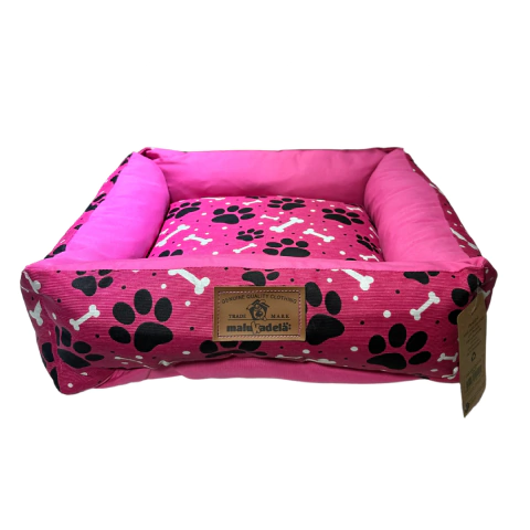 Cama Quadrada Gorgotex com Zíper Ossos e Patas - Rosa - Malukadela