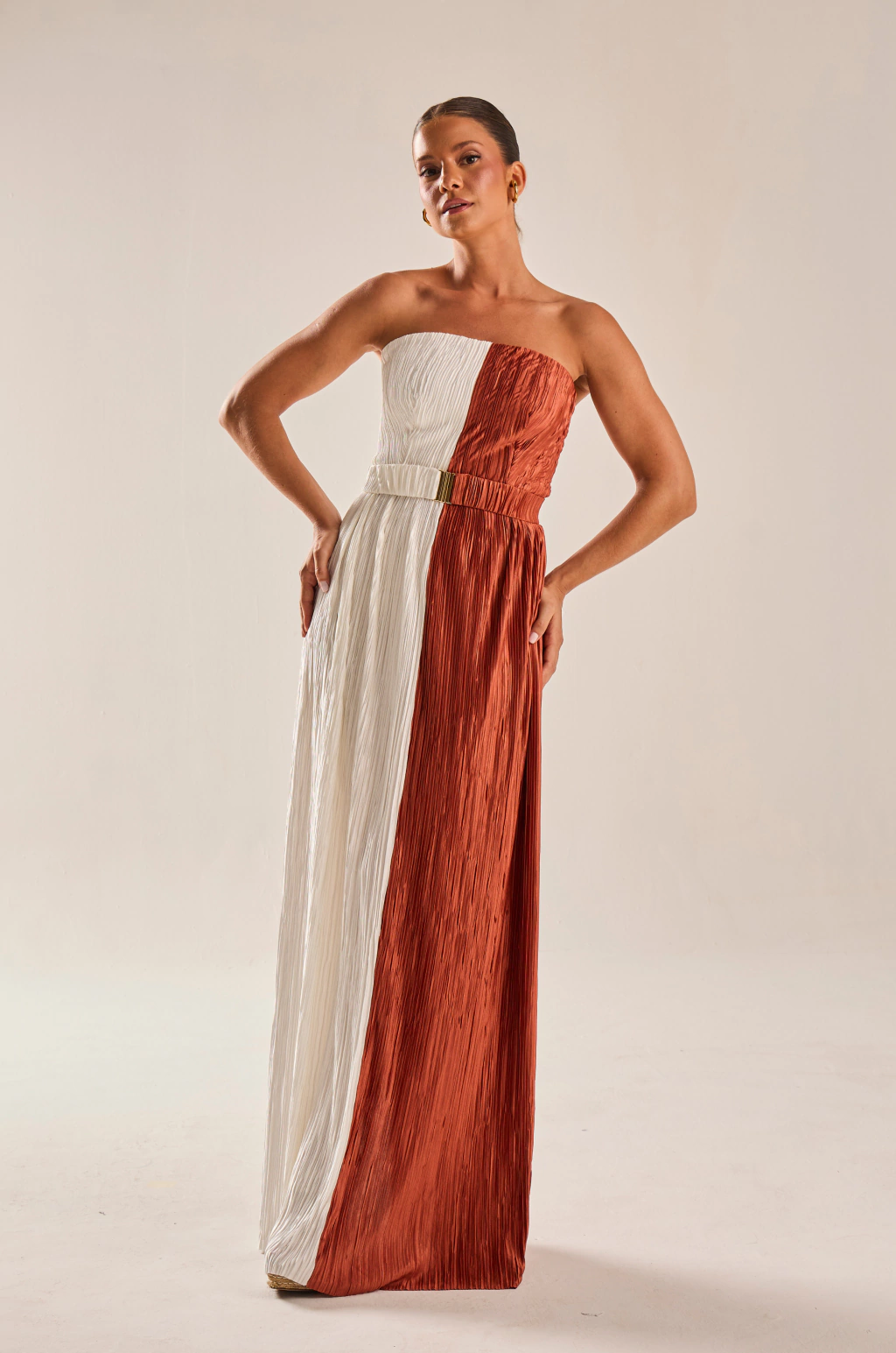 VESTIDO GISELA BRONZE/BRANCO ÌLIOS