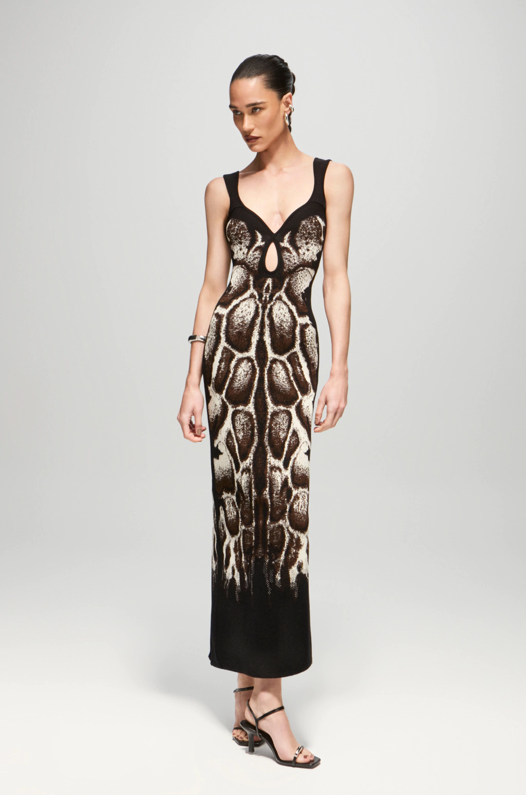 VESTIDO MIDI TRICOT JACQUARD SKIN NATURAL YUKIO