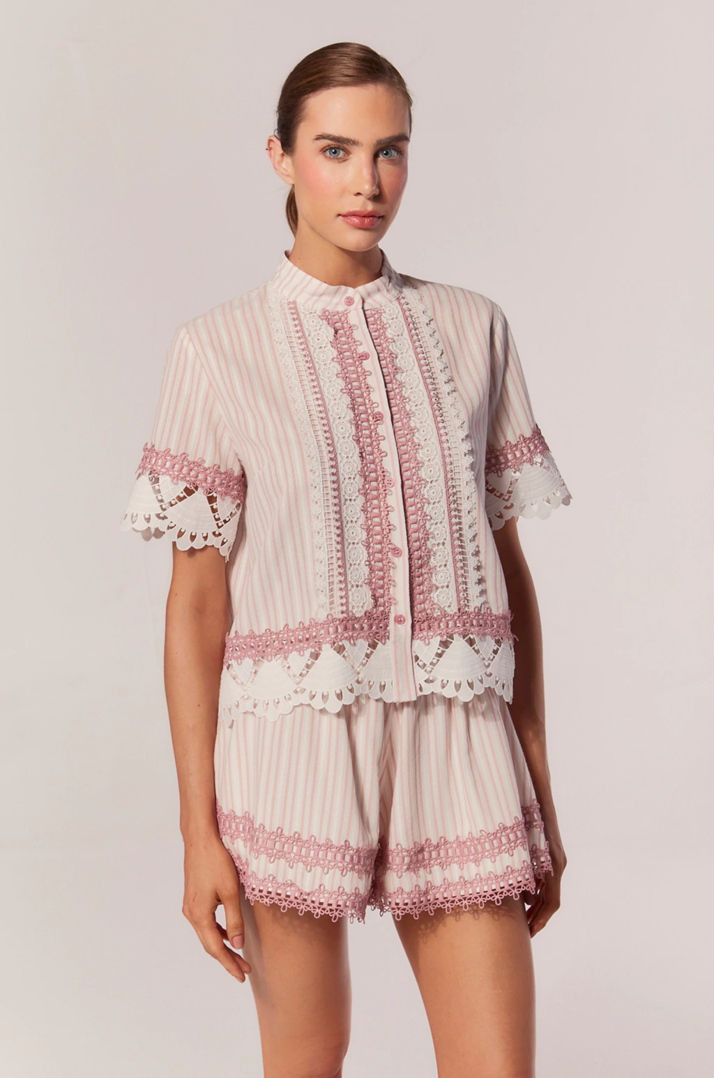 CAMISA LISTRADA MANGAS CURTAS ALBA MALVA LA GEA