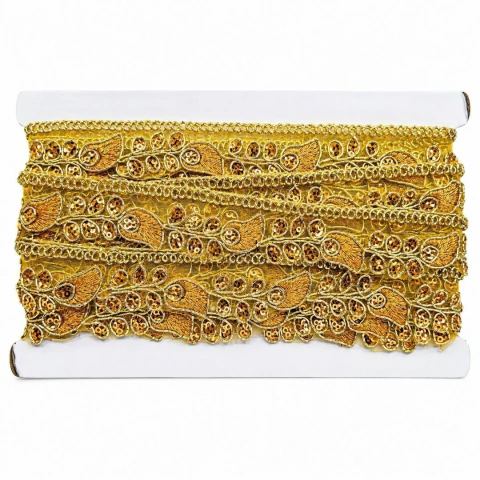 GALON CON LENTEJUELAS DORADO 3CM - x10Yds
