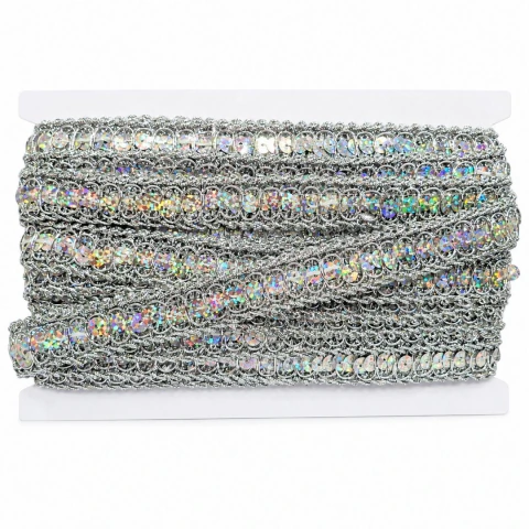 GALON DE LENTEJUELAS PLATEADO 1.8CM - x10Yds
