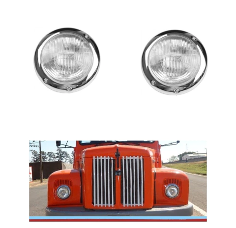 Par De Farol Dianteiro Principal Scania 110 111 Jacare 1971 À 1982 Com Aro