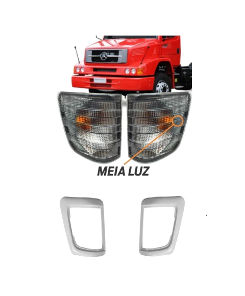 Conjunto Kit Lanterna Dianteira Pisca Seta Mb 1418 1614 1620 1621 1622 1630 1632 1634 1935 1938 1941 Com Vigia Fume + Moldura Aro