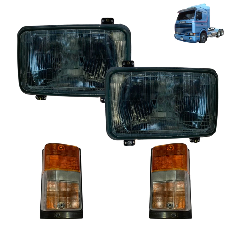 Par de Farol Sem Aro Principal Dianteiro Scania 112 113 142 143 Bicudo Frontal R T + Lanternas Seta Pisca Dianteira
