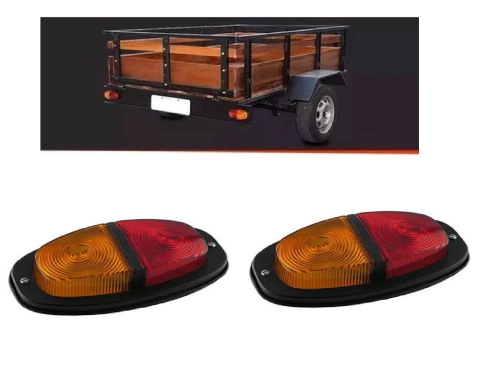 Par de Lanterna Traseira Bicolor Canoinha Universal Carretinha Reboque Barco Baú Led Bivolt
