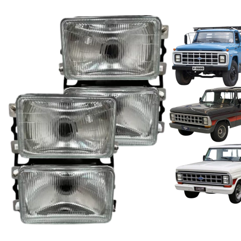 Par De Farol Principal Foco Duplo Compatível Ford F600 F1000 F2000 F4000 F13000 F22000 - Anos 1985 Até 1992
