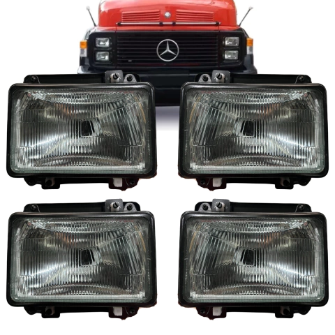 Jogo Farol Principal Dianteiro Mercedes Mb 1113 1114 1313 1513 1519 2013 2213 2219 1929 1933 1934 Carapreta Lente Vidro