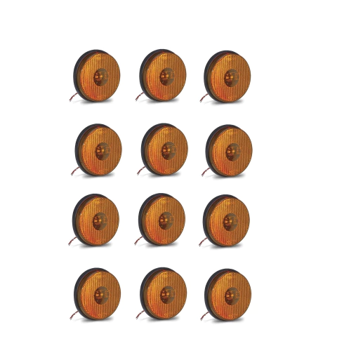 Kit 12 Lanterna Lateral Led Carreta Baú Universal Randon Noma Librelato Sem Suporte 85mm Âmbar Amarela Bivolt Com Fio