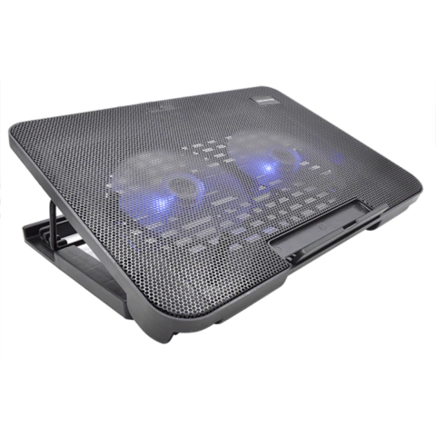 Base Refrigerante para Portátil N99 Ergonómica, Doble Ventilador, 2 USB, Control de Velocidad, Rejilla Metálica, Reclinable, 10 a 17 Pulgadas