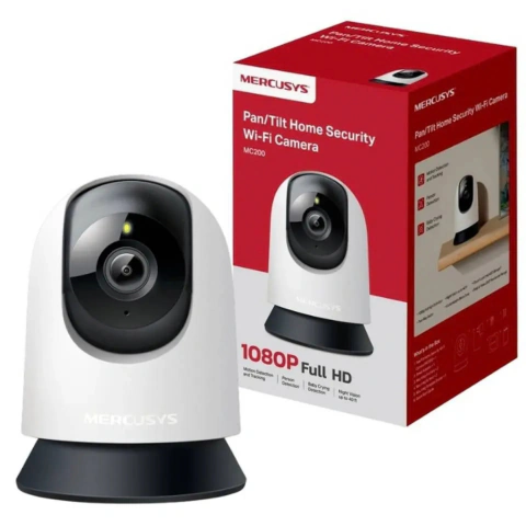 Cámara de Seguridad WiFi Mercusys MC210 2K 3MP, Rotación 360° Horizontal y 110° Vertical, Seguimiento Inteligente, Detección IA de Personas y Movimien