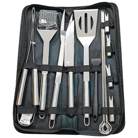 Set de Barbacoa 15 Piezas con Estuche – Herramientas para Parrilla de Acero Inoxidable – Código INDE24-019 - comprar online