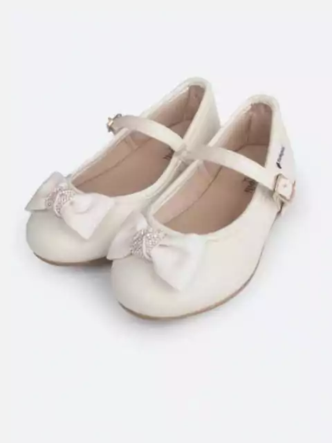 Sapatilha Pampili Mini Mariah Laço Glitter e Strass Off White