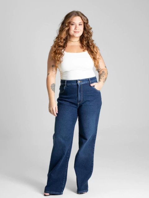 Calça Jeans Sawary Plus Size Wide Leg