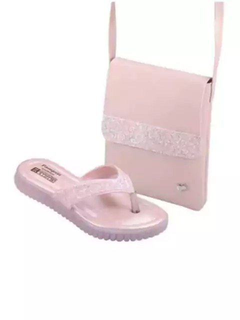 Chinelo Pampili Candy Rosa Glaser Glitter + Bolsa 123293000