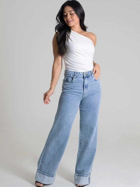 Calça Jeans Feminina Wid Leg Sawary